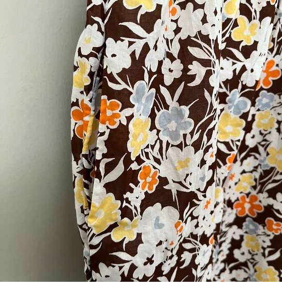 Tory Burch Floral Puff Sleeve Dress - White, Yellow, Brown - Picture 6 of 11